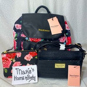 Juicy Couture Woman 3p bag set backpack Crossbody Purse pouch floral flower rose